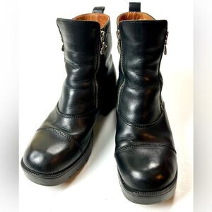 Harley Davidson Amherst Leather Double Zip Chunky Heel Ankle Boots